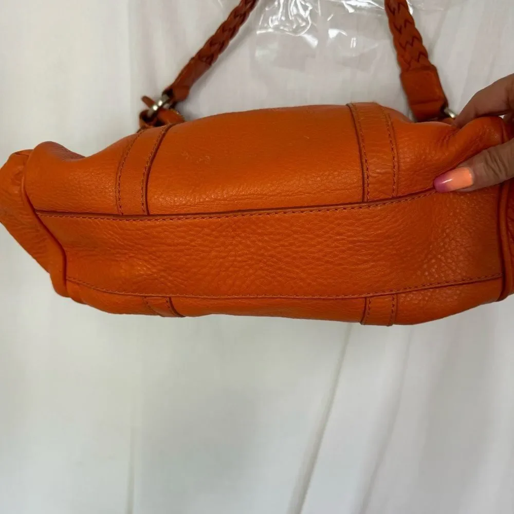 Cole Haan Pebbled Leather Zip Braided Strap Shoulder Hobo Bag Handbag Orange